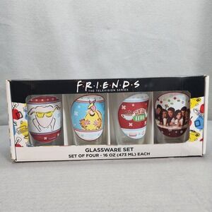 Friends TV Show Glassware Set Set of Four 16 oz Glasses Central Perk Collectible